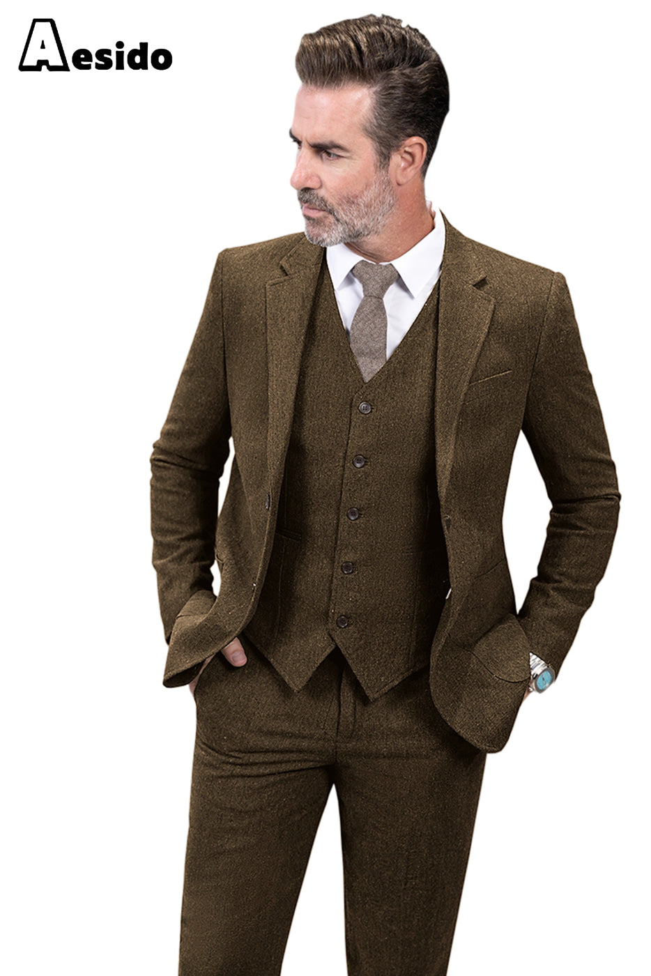 aesido 3 Piece Business Notch Lapel Men's Suit(Blazer+VestPants)