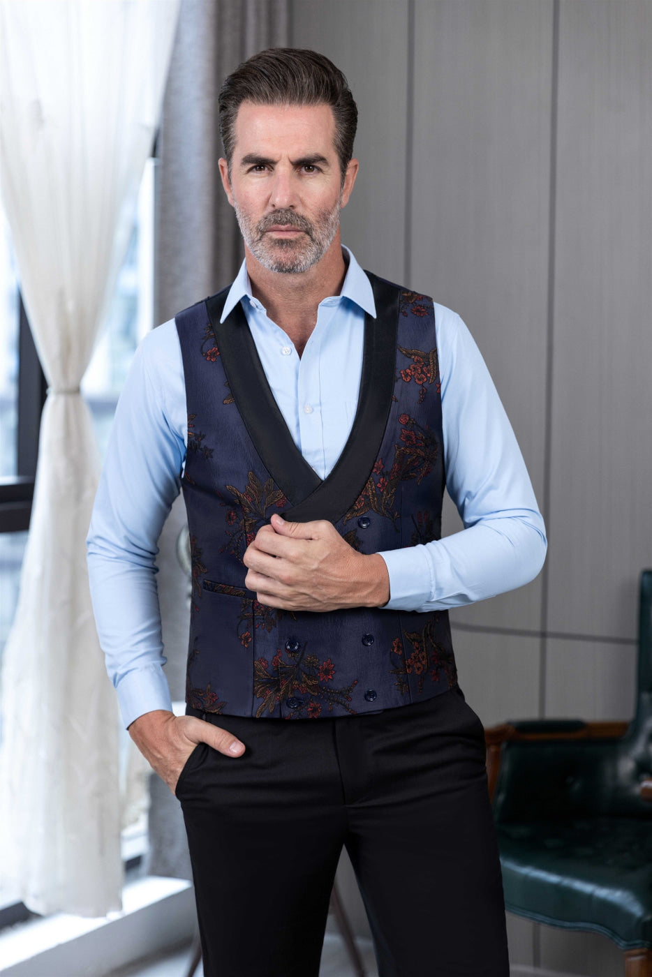 aesido 3 Piece Casual Peak Lapel Men's Suit(Blazer+Vest+Pants)