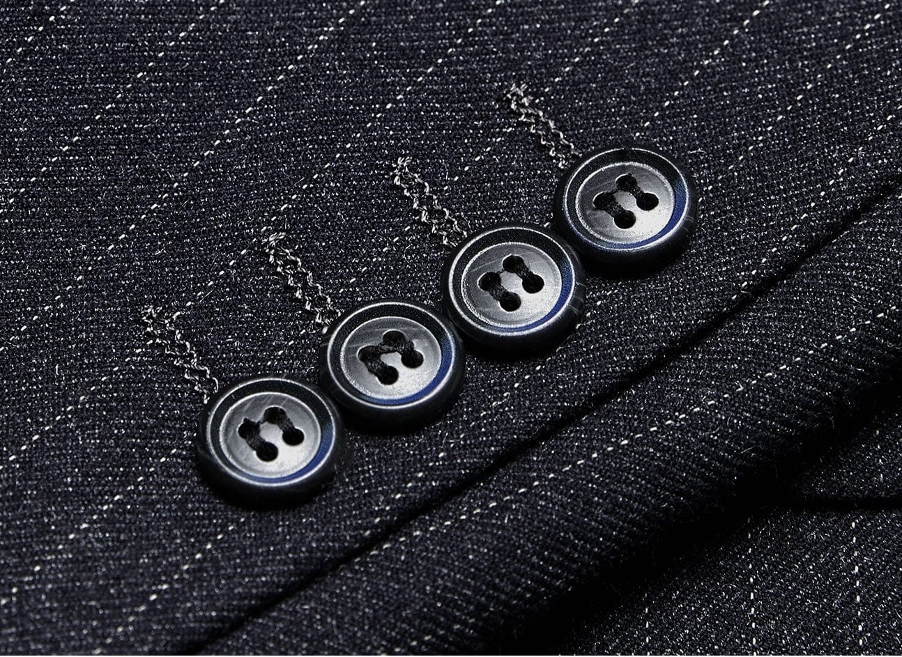 aesido 3 Piece Double Breasted Grey Striped Business Casual Slim Fit Men's Suit Groom Wedding Dress