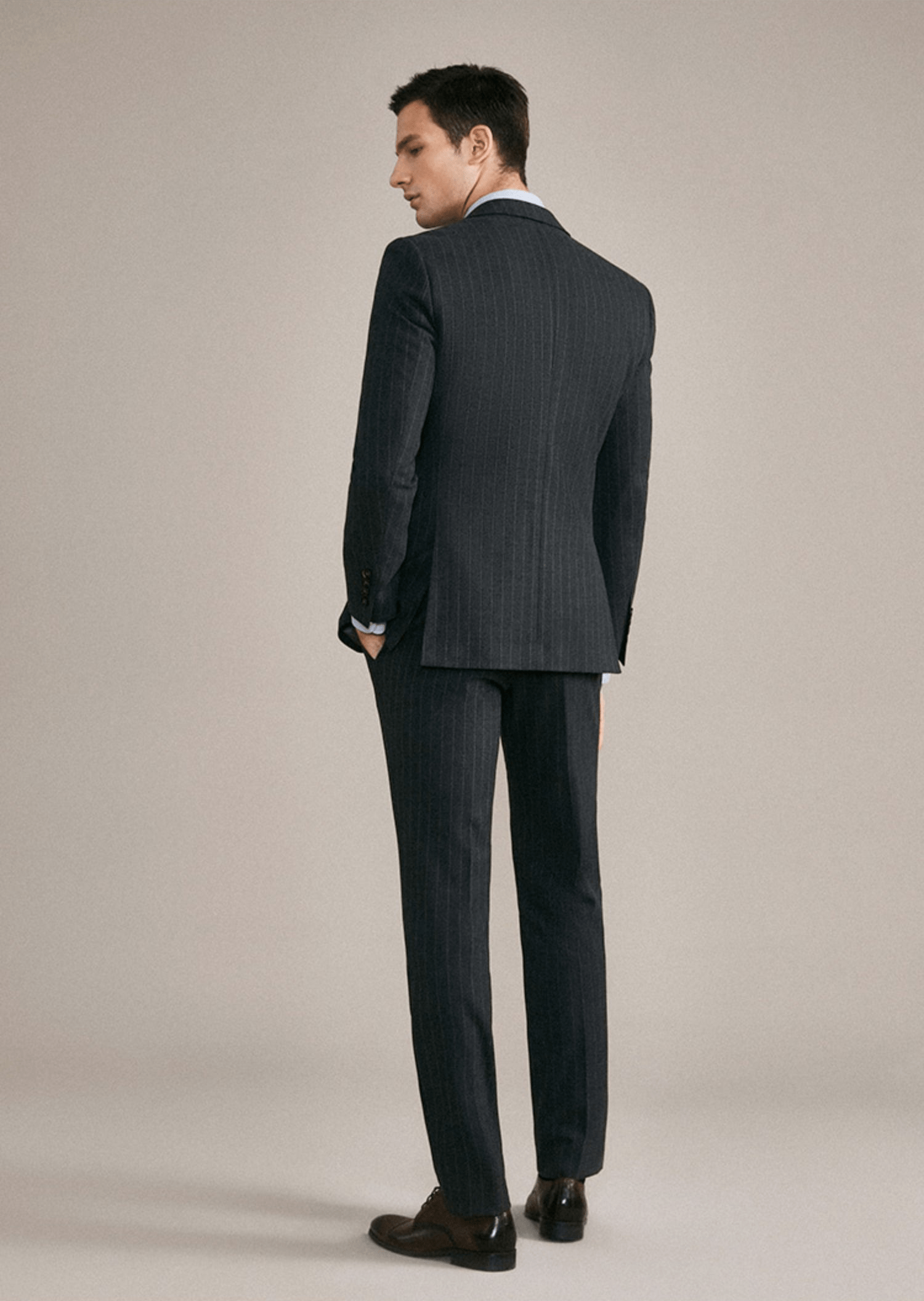 aesido 3 Piece Grey Black Striped Men's Suit Groom Wedding High-End Dress