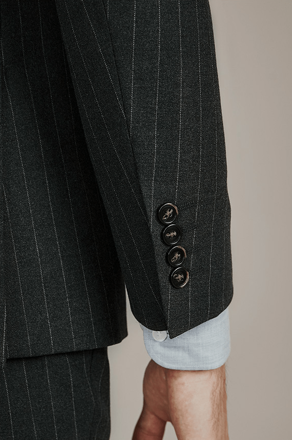 aesido 3 Piece Grey Black Striped Men's Suit Groom Wedding High-End Dress