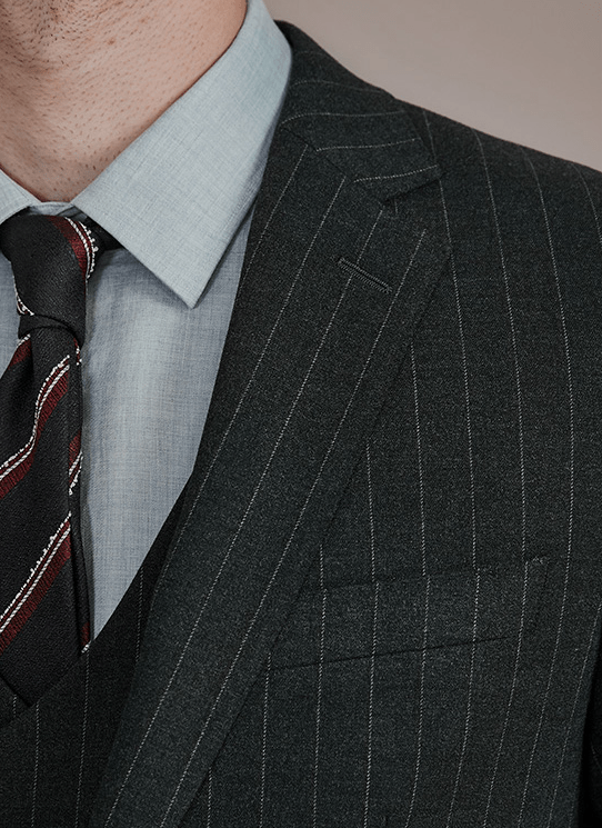 aesido 3 Piece Grey Black Striped Men's Suit Groom Wedding High-End Dress