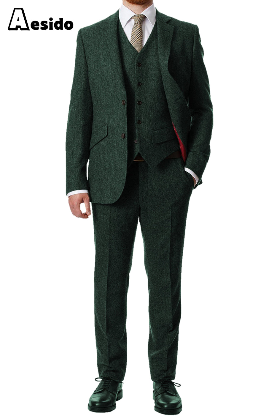 aesido 3 Piece Notch Lapel Men's Suit(Blazer+Vest+Pants)