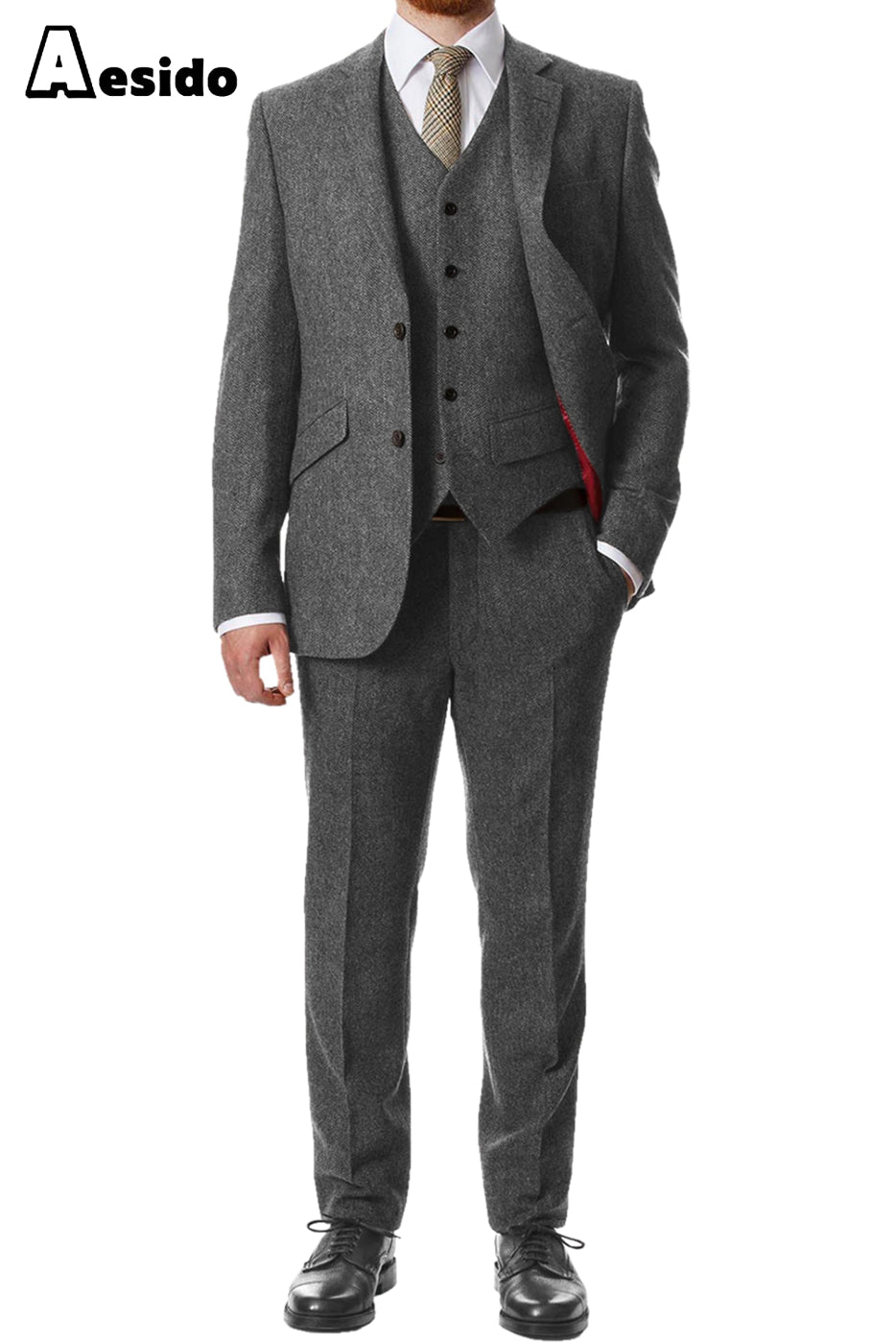 aesido 3 Piece Notch Lapel Men's Suit(Blazer+Vest+Pants)