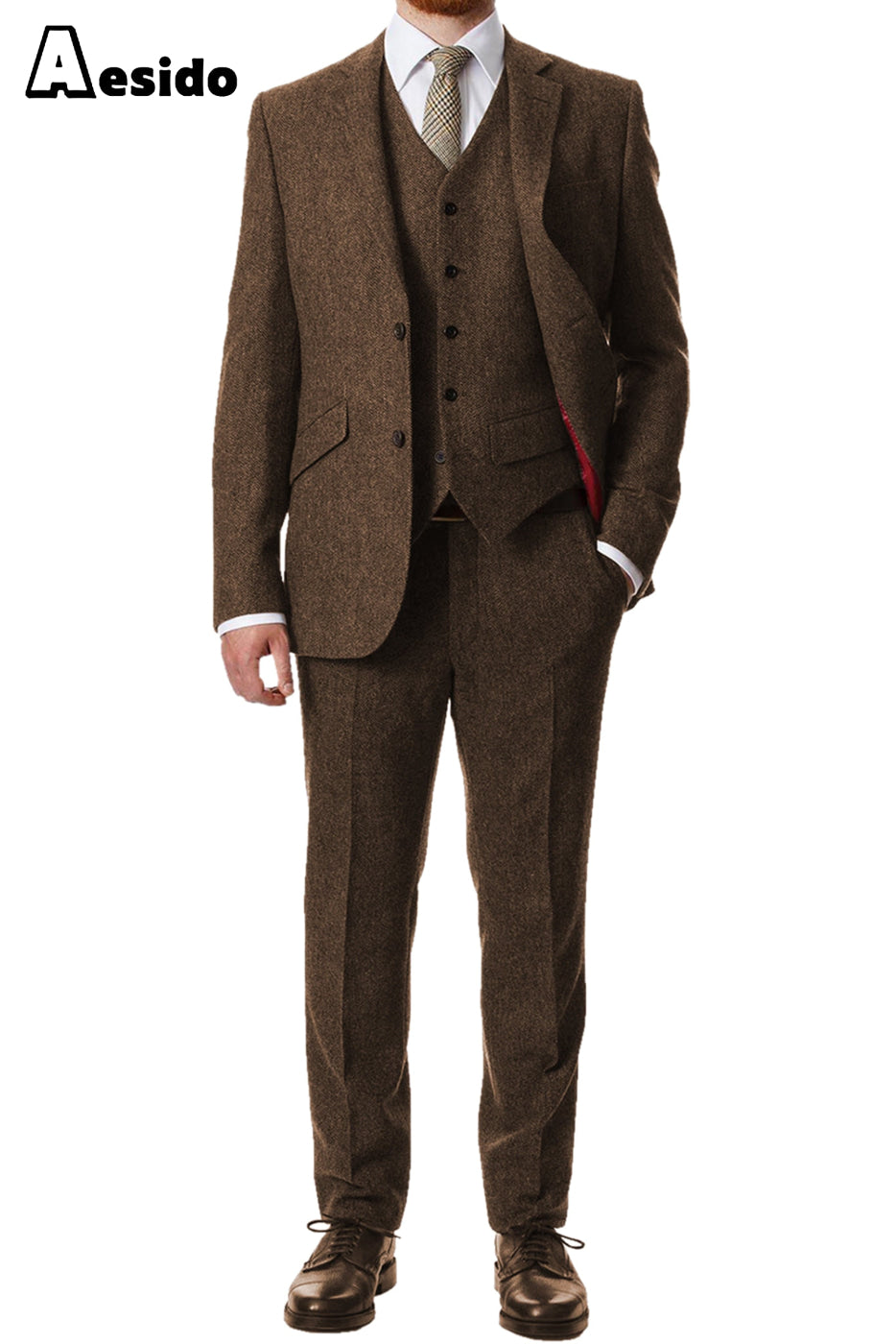 aesido 3 Piece Notch Lapel Men's Suit(Blazer+Vest+Pants)