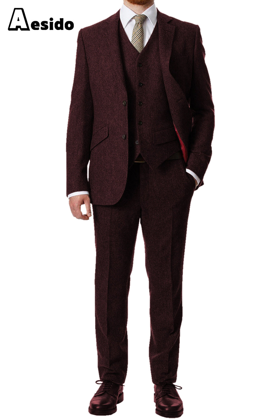 aesido 3 Piece Notch Lapel Men's Suit(Blazer+Vest+Pants)