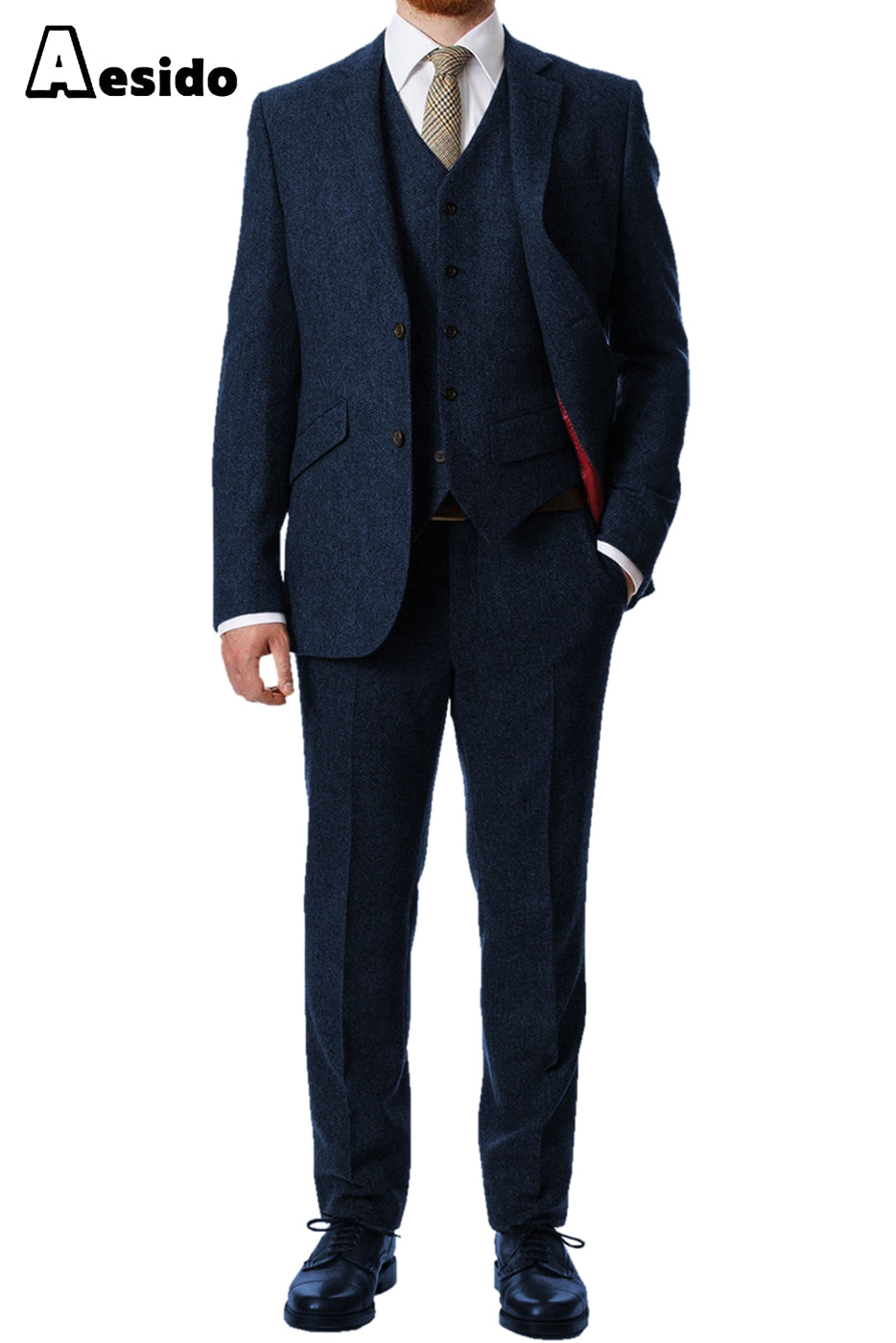 aesido 3 Piece Notch Lapel Men's Suit(Blazer+Vest+Pants)