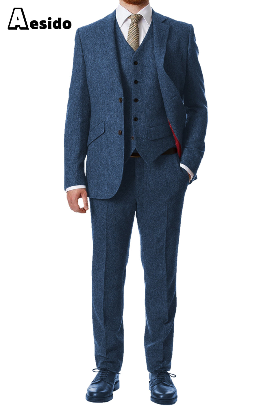 aesido 3 Piece Notch Lapel Men's Suit(Blazer+Vest+Pants)