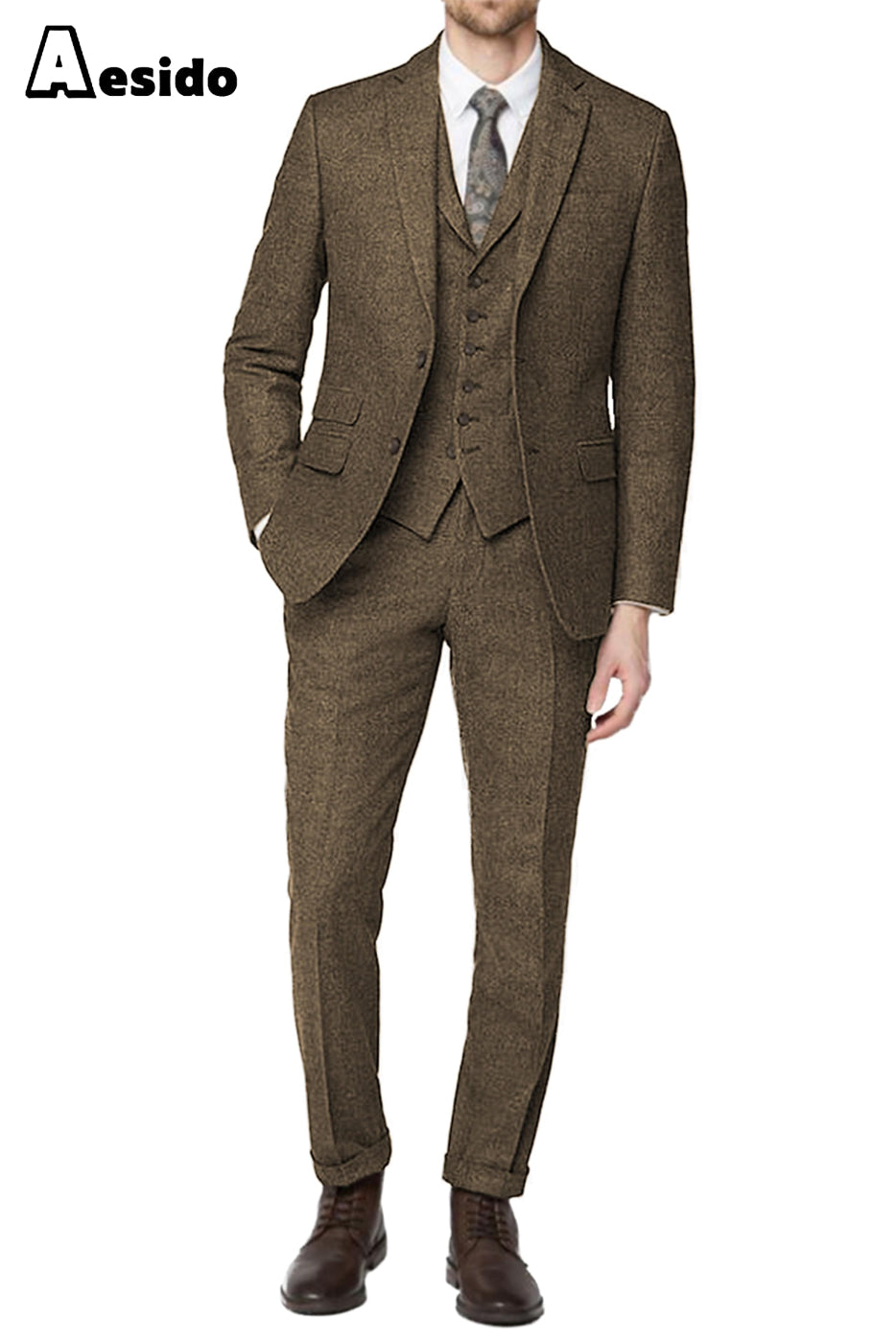 aesido 3 Piece Notch Lapel Men's Suit For Wedding(Blazer+Vest+Pants)