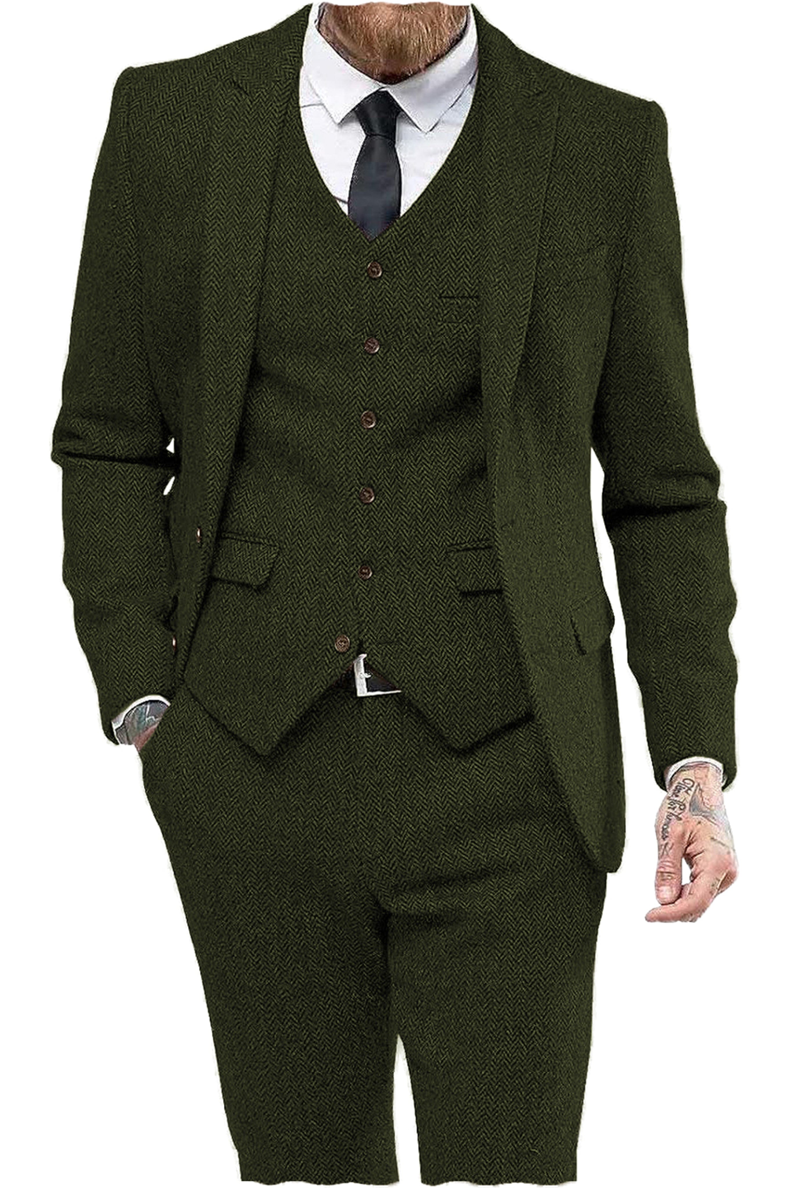 aesido 3 Piece Notch Lapel Men Suit (Blazer+Vest+Pants)