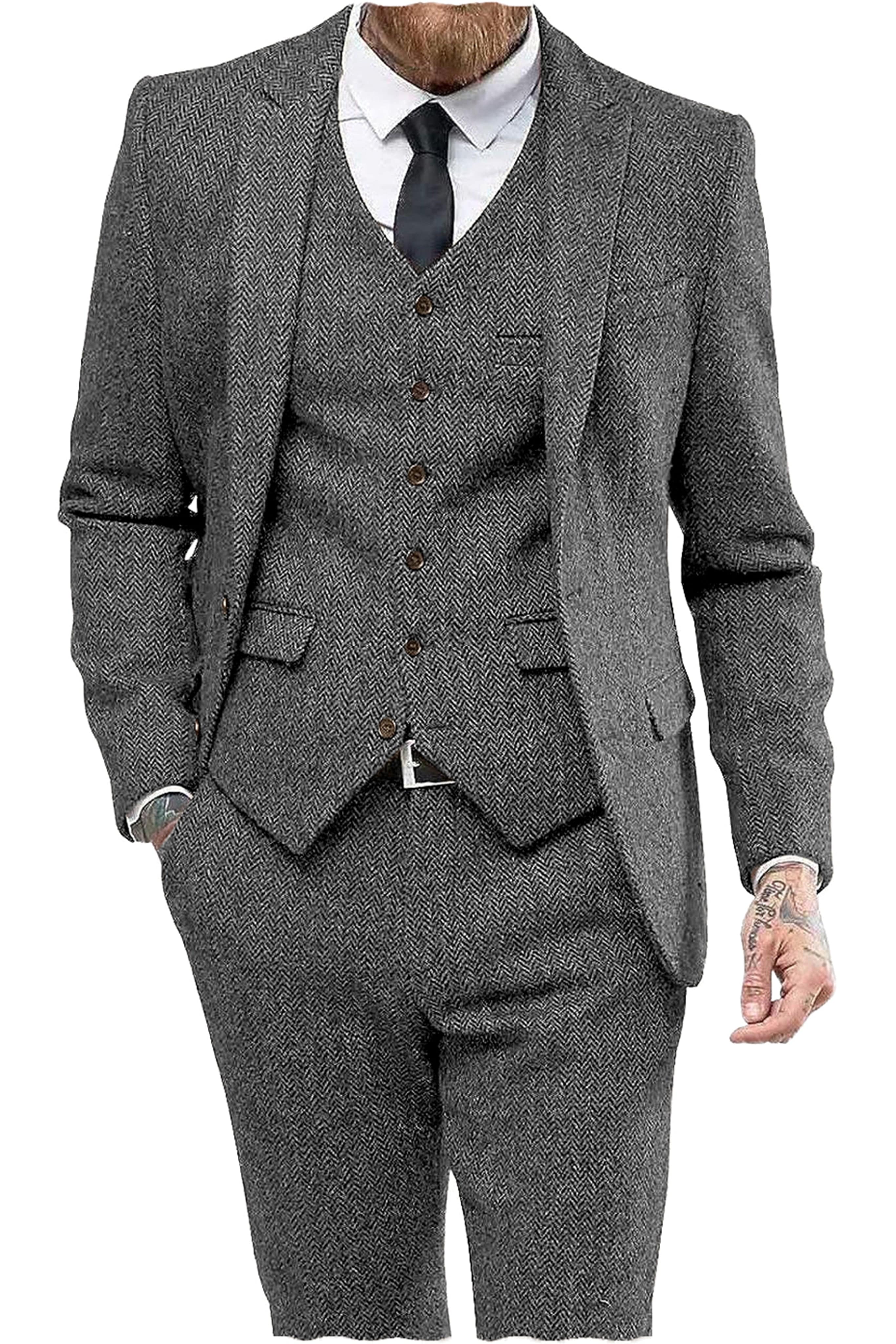 aesido 3 Piece Notch Lapel Men Suit (Blazer+Vest+Pants)