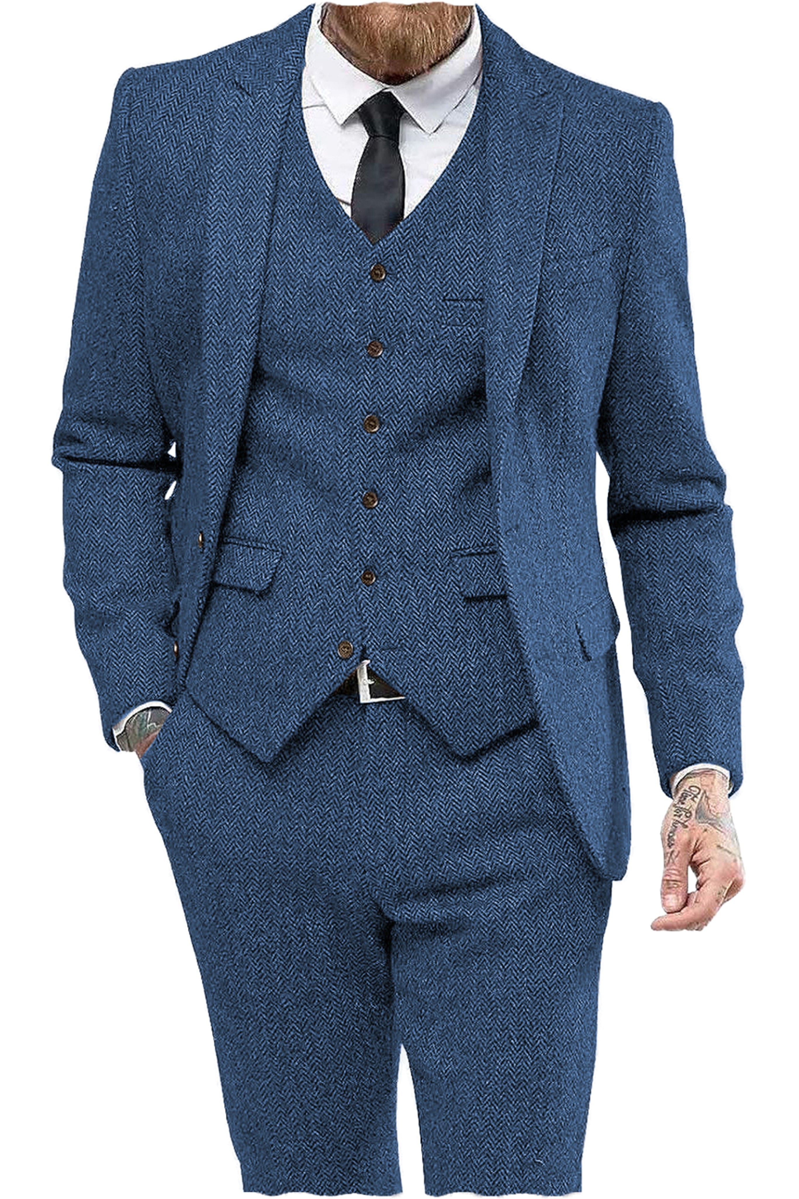 aesido 3 Piece Notch Lapel Men Suit (Blazer+Vest+Pants)