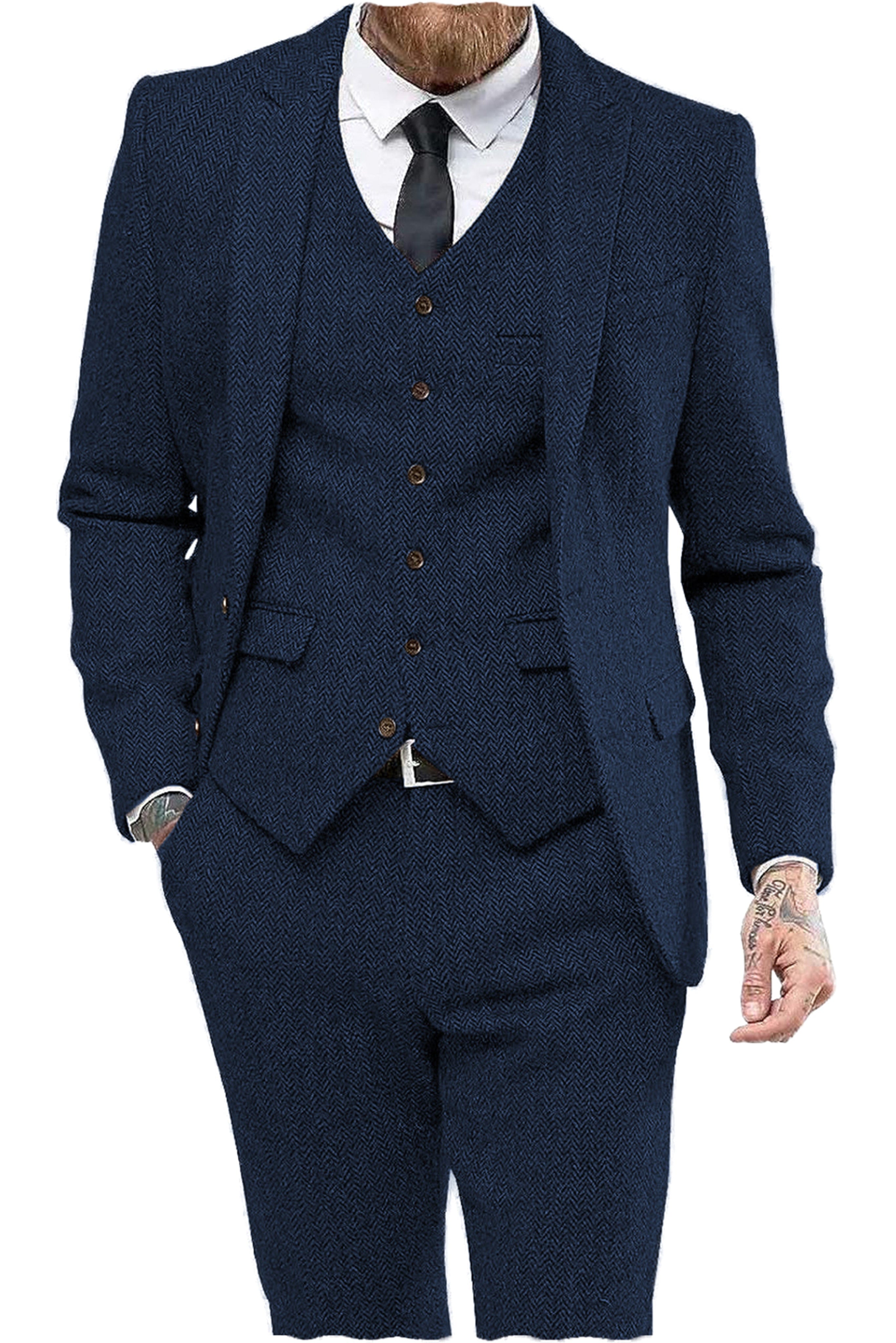 aesido 3 Piece Notch Lapel Men Suit (Blazer+Vest+Pants)