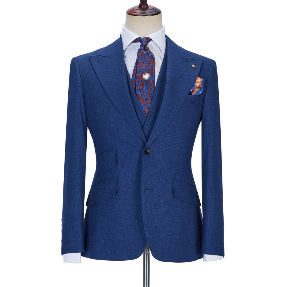 aesido 3 Pieces Business Mens Suit Slim Fit Peak Lapel Flat Blazer For Wedding (Blazer+vest+Pants)