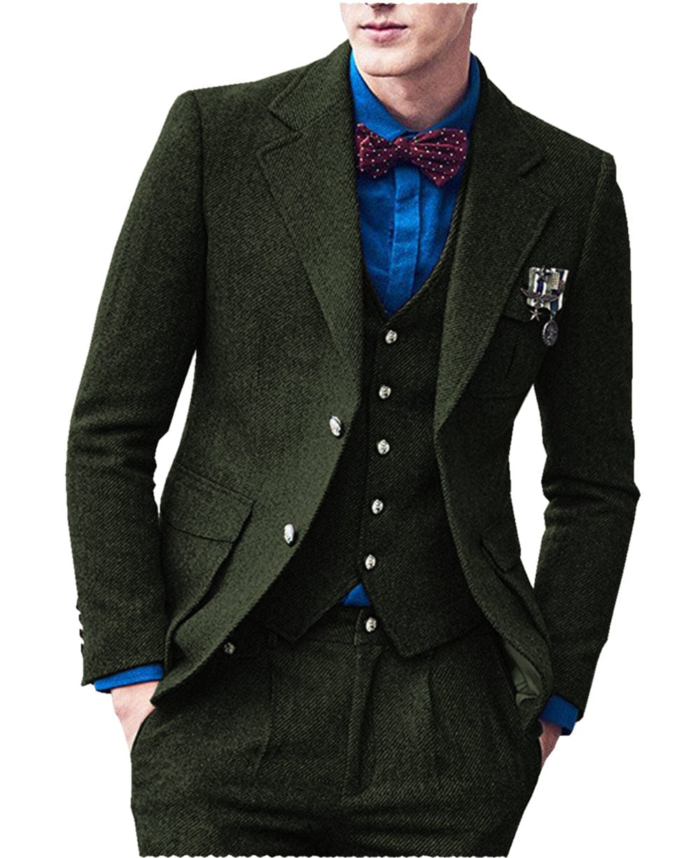 aesido 3 Pieces Double Button Notch Lape Men Suit (Blazer+Vest+Pants)