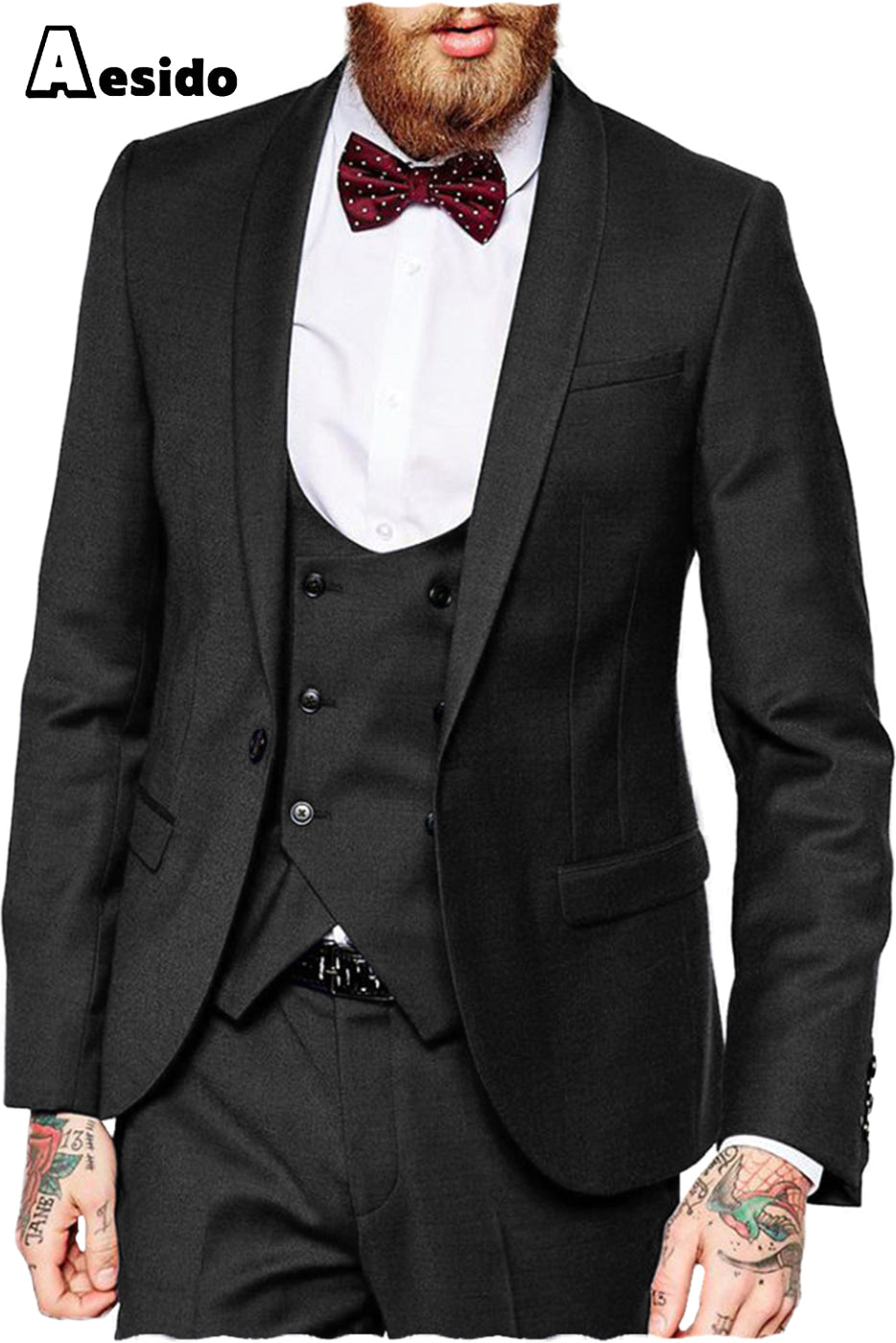 aesido 3 Pieces Notch Lapel Men's Suit(Blazer+Vest+Pants)
