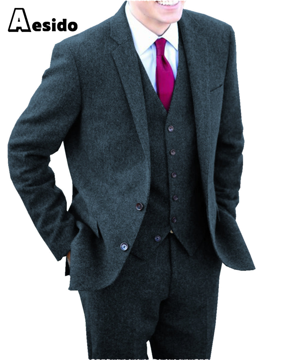 aesido 3 Pieces Notch Lapel Men Suit(Blazer+Vest+Pants)