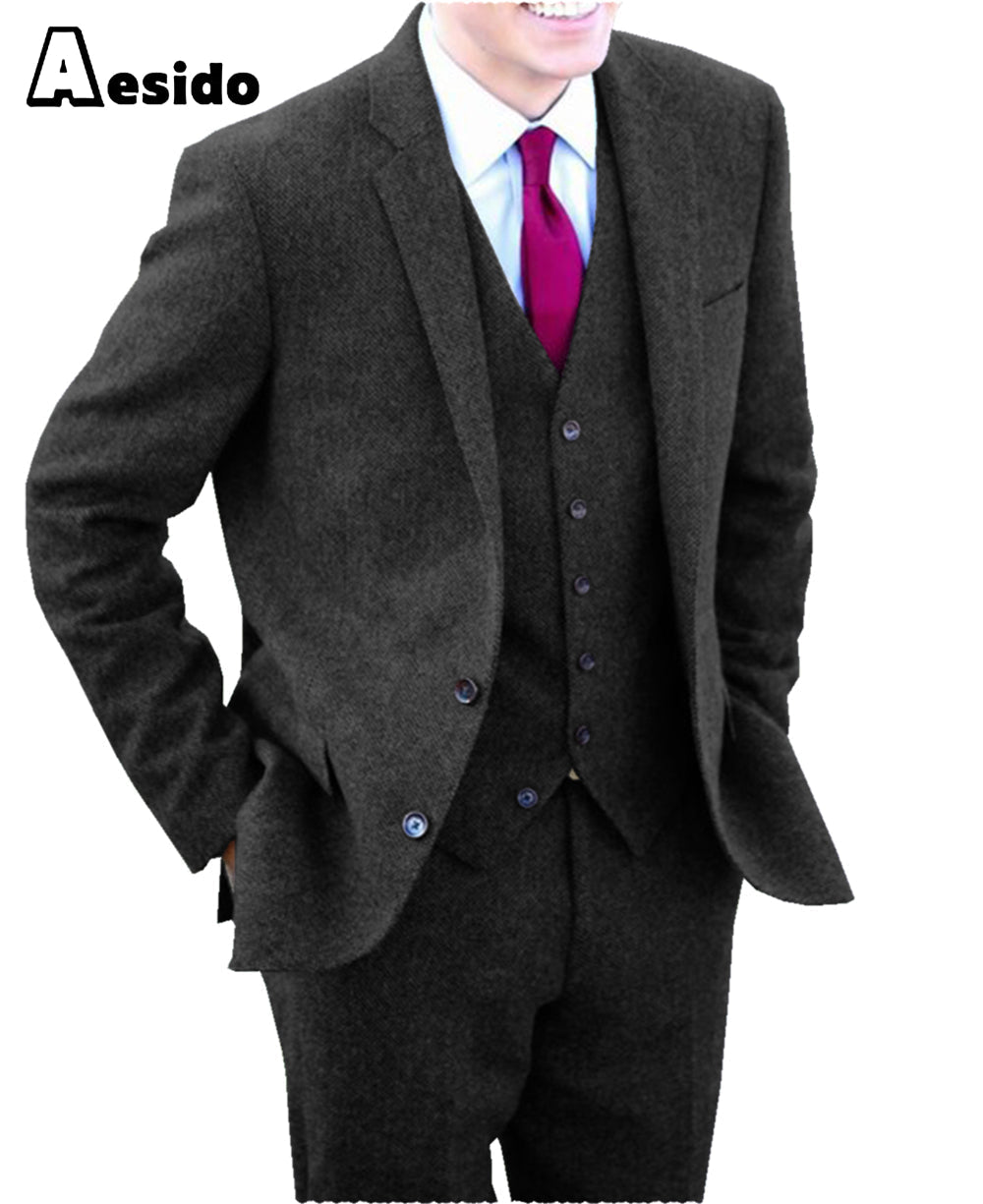 aesido 3 Pieces Notch Lapel Men Suit(Blazer+Vest+Pants)