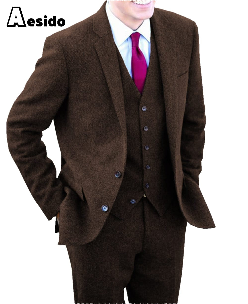 aesido 3 Pieces Notch Lapel Men Suit(Blazer+Vest+Pants)