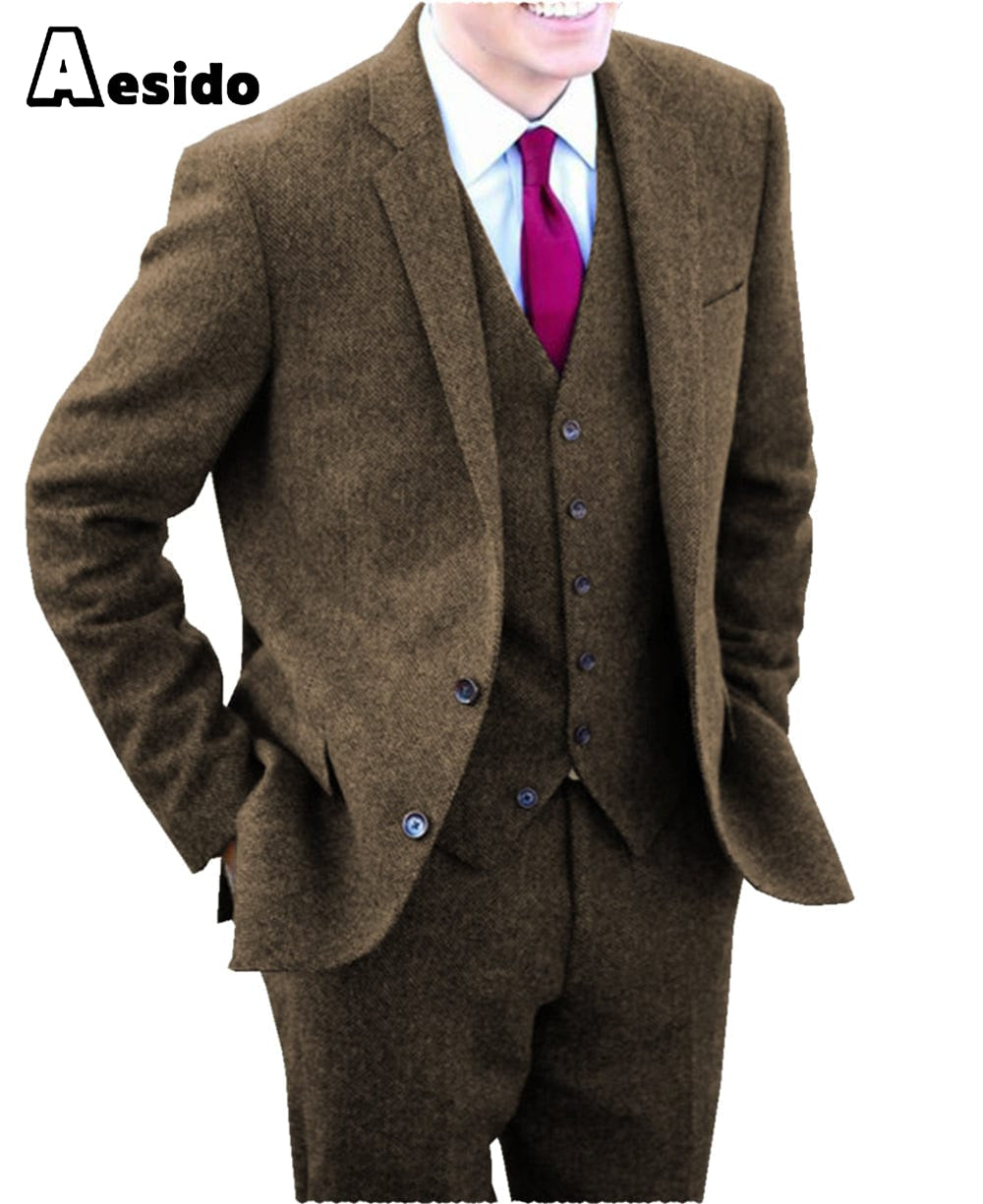 aesido 3 Pieces Notch Lapel Men Suit(Blazer+Vest+Pants)