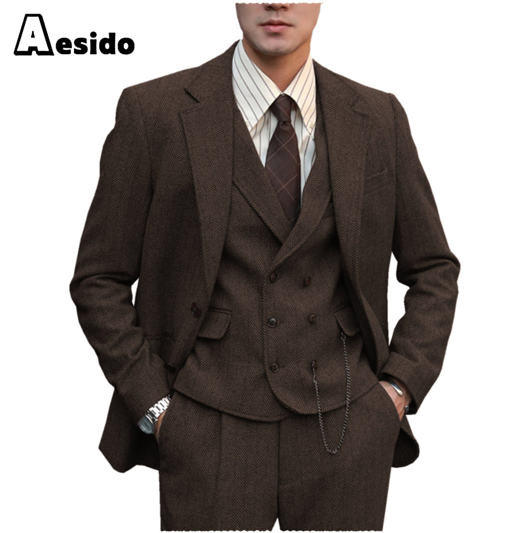 aesido 3 Pieces Notch Lapel Men Suit(Blazer+Vest+Pants)