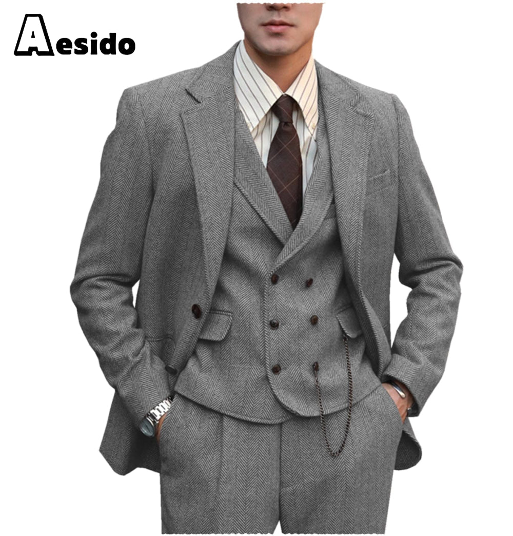 aesido 3 Pieces Notch Lapel Men Suit(Blazer+Vest+Pants)