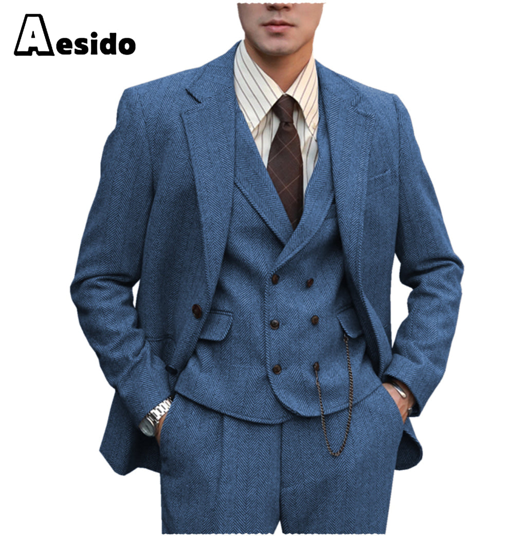 aesido 3 Pieces Notch Lapel Men Suit(Blazer+Vest+Pants)