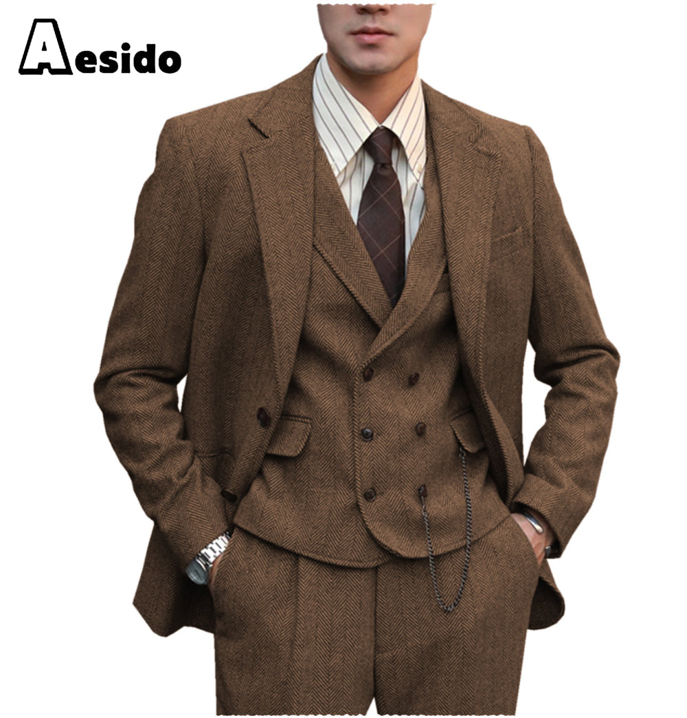 aesido 3 Pieces Notch Lapel Men Suit(Blazer+Vest+Pants)