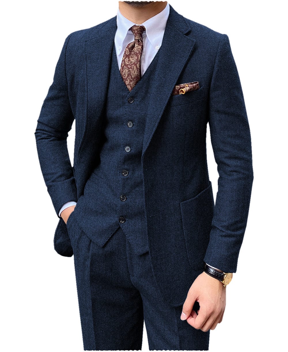 aesido 3 Pieces Peack Lapel Men Suit (Blazer+Vest+Pants)