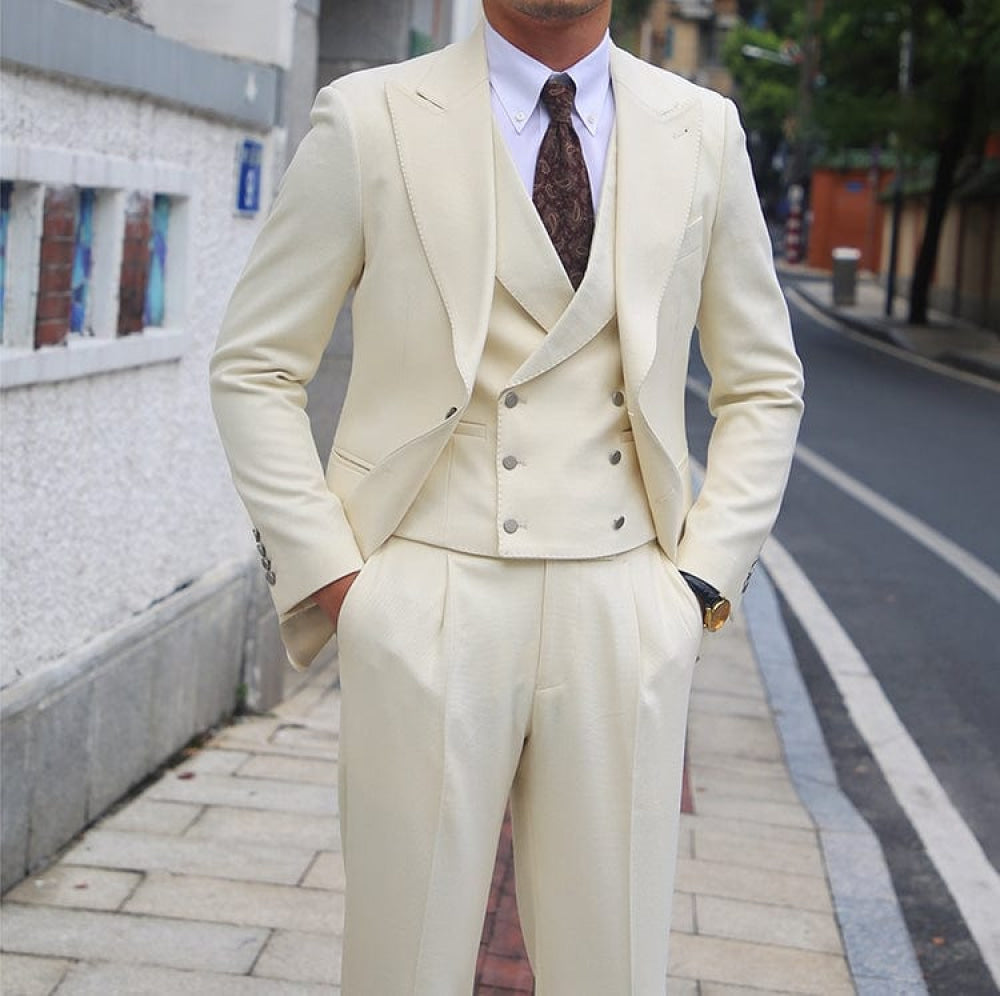aesido 3 Pieces Peak Lapel Men Suit(Blazer+Vest+Pants)