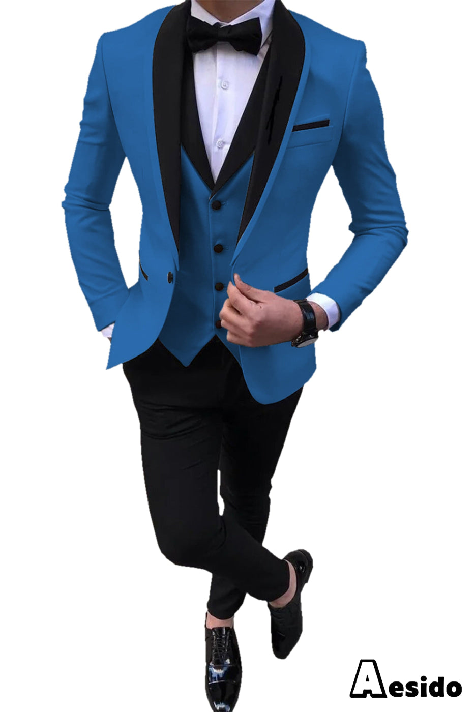 aesido 3 Pieces Slim Fit Single Buttons Men's Suit(Blazer+Vest+Pants)