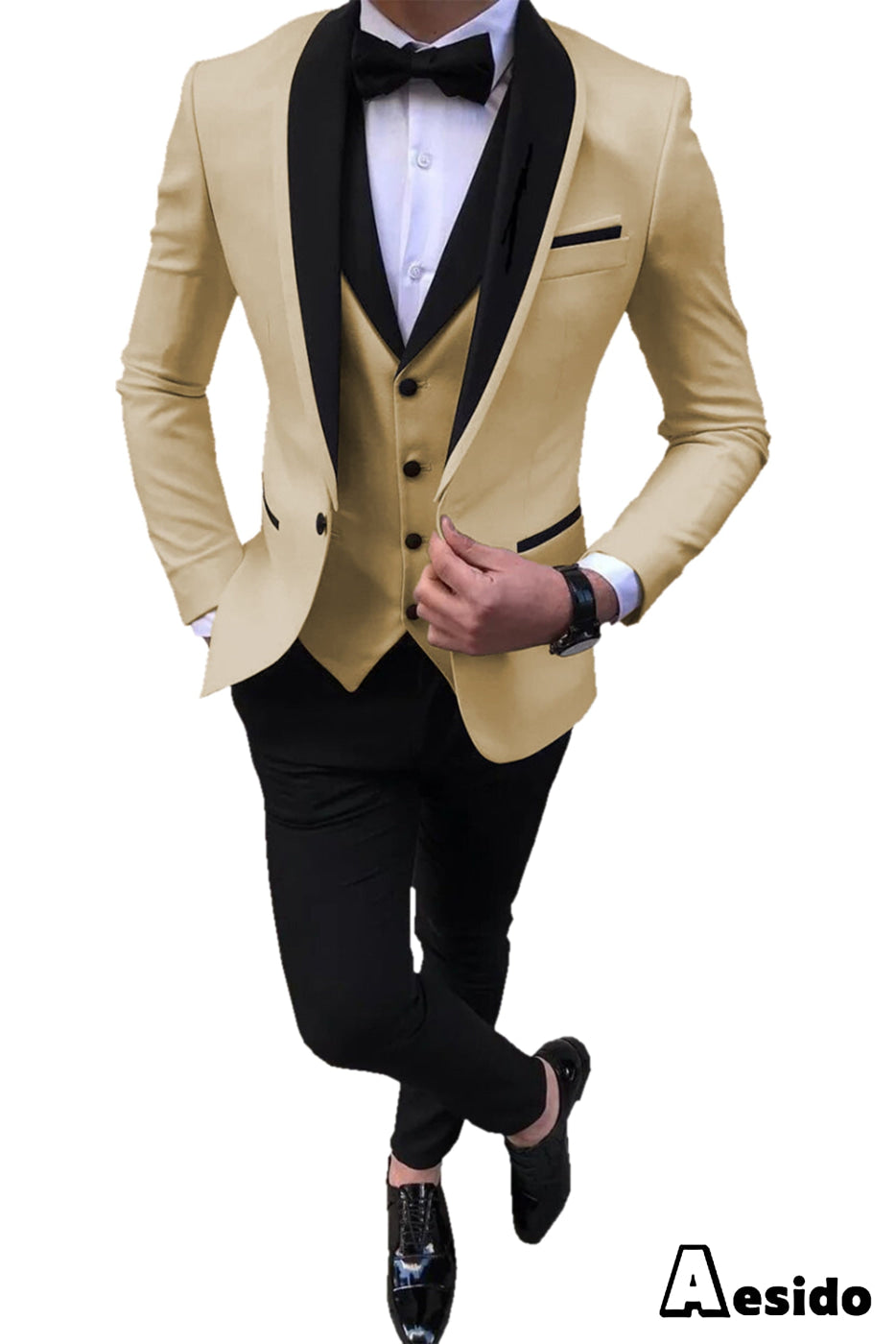 aesido 3 Pieces Slim Fit Single Buttons Men's Suit(Blazer+Vest+Pants)