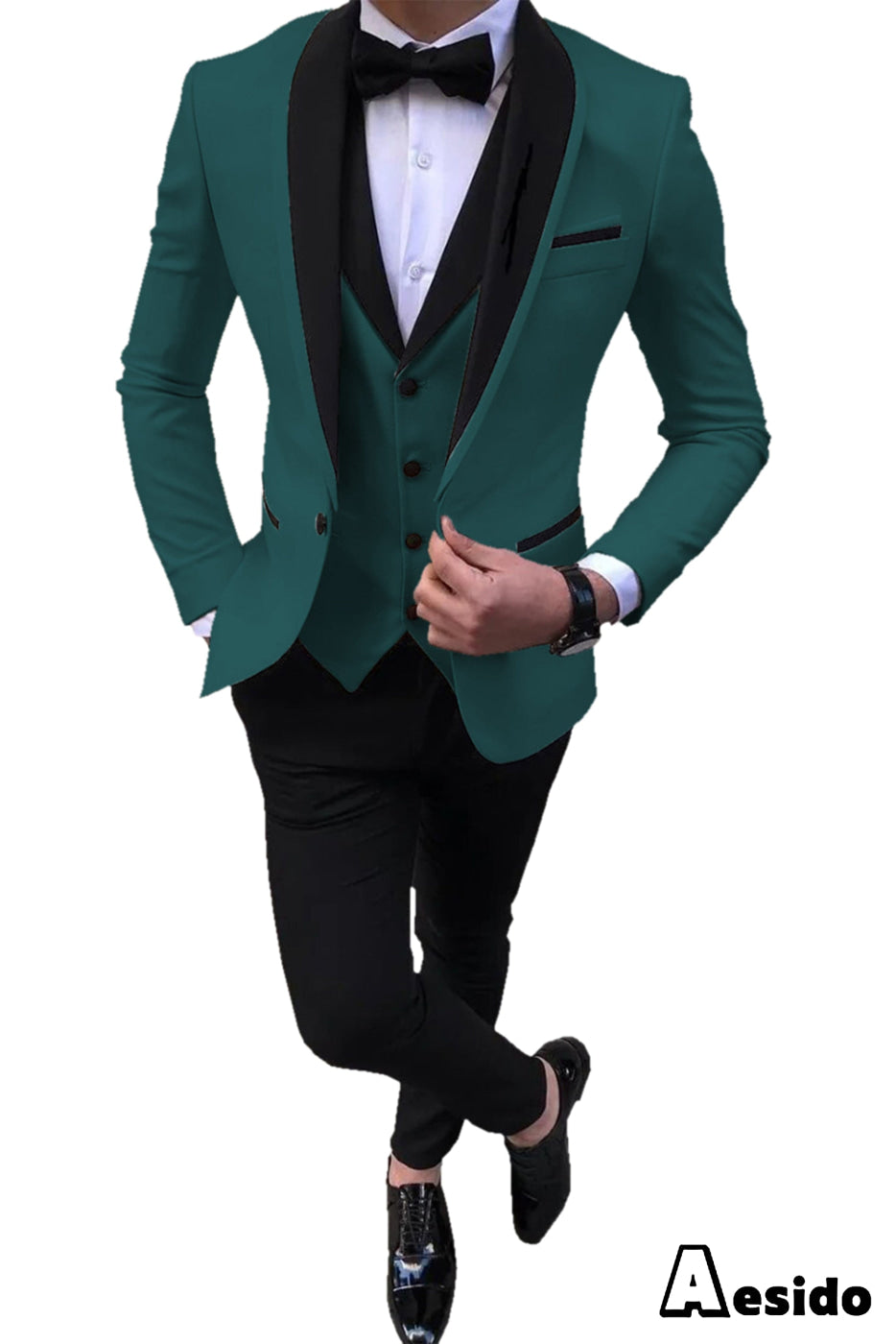 aesido 3 Pieces Slim Fit Single Buttons Men's Suit(Blazer+Vest+Pants)