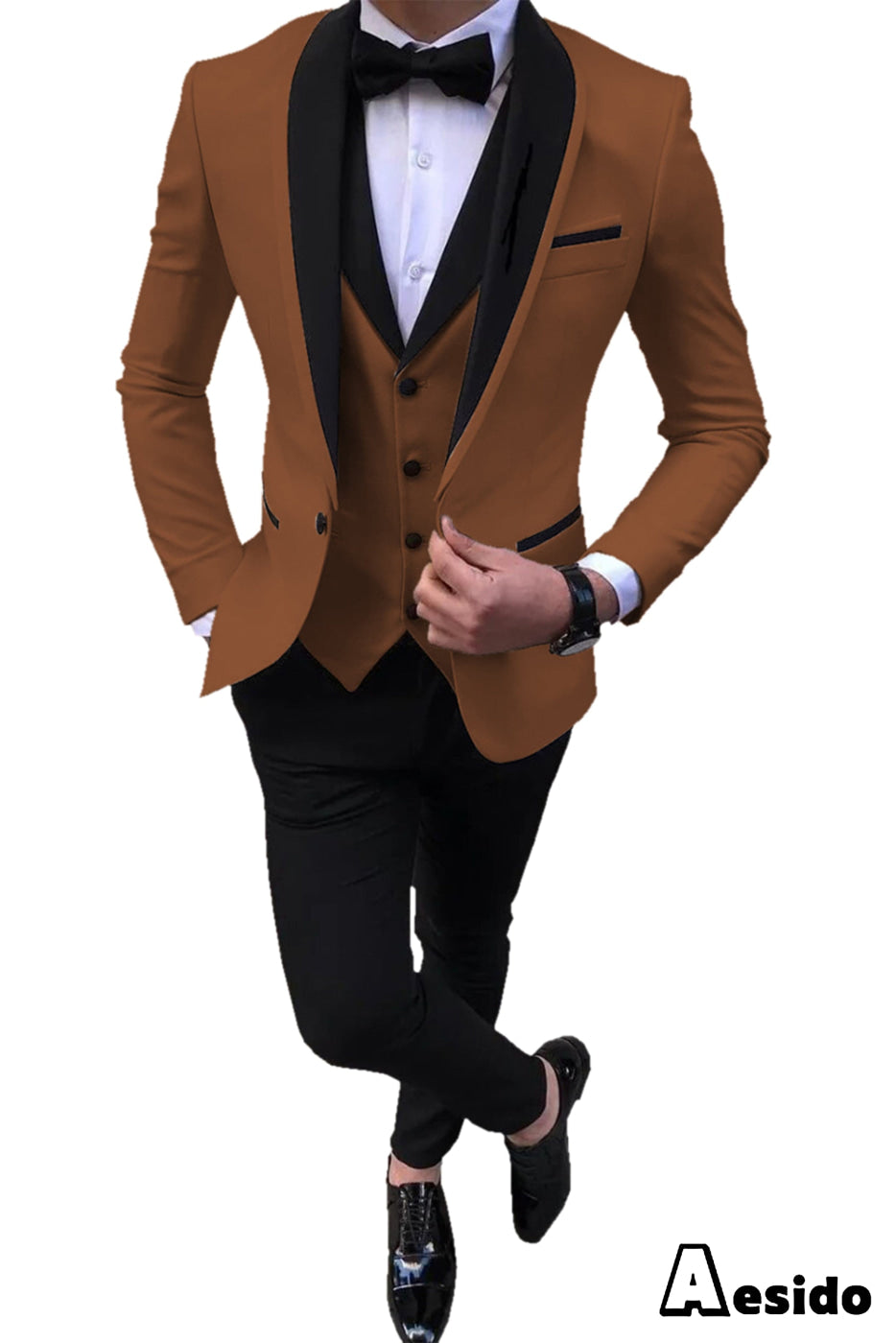 aesido 3 Pieces Slim Fit Single Buttons Men's Suit(Blazer+Vest+Pants)