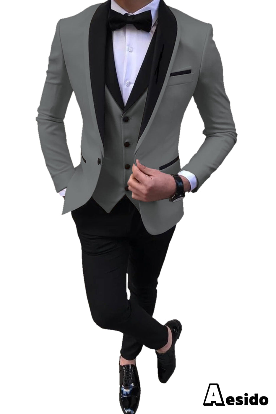 aesido 3 Pieces Slim Fit Single Buttons Men's Suit(Blazer+Vest+Pants)