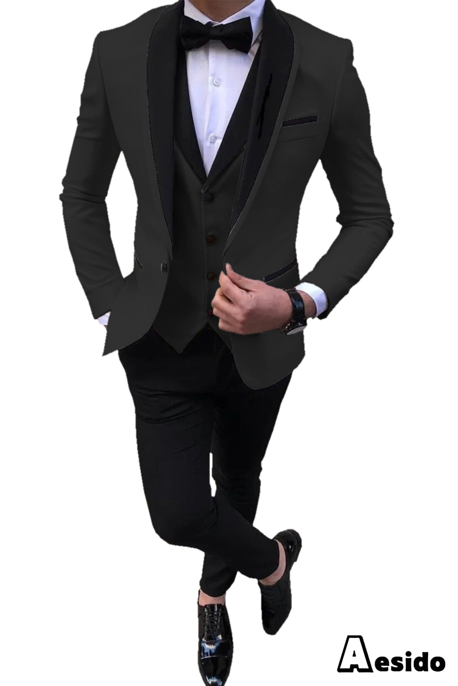 aesido 3 Pieces Slim Fit Single Buttons Men's Suit(Blazer+Vest+Pants)