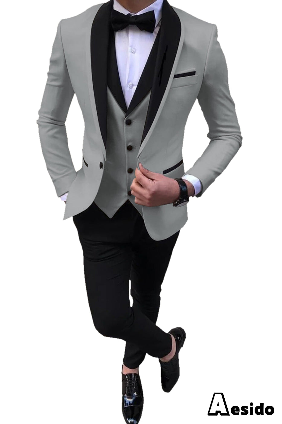 aesido 3 Pieces Slim Fit Single Buttons Men's Suit(Blazer+Vest+Pants)