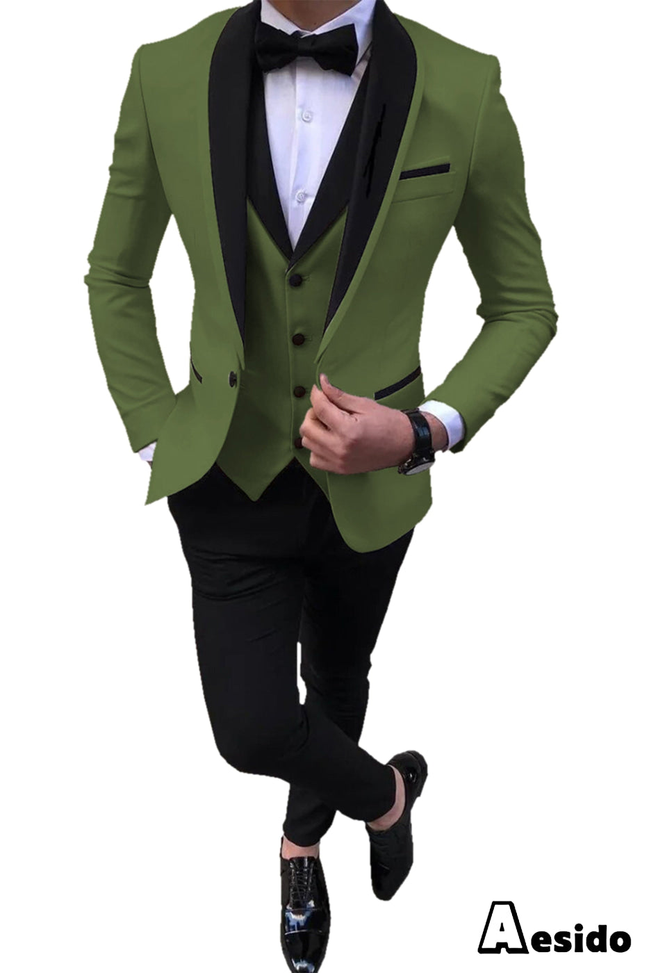 aesido 3 Pieces Slim Fit Single Buttons Men's Suit(Blazer+Vest+Pants)