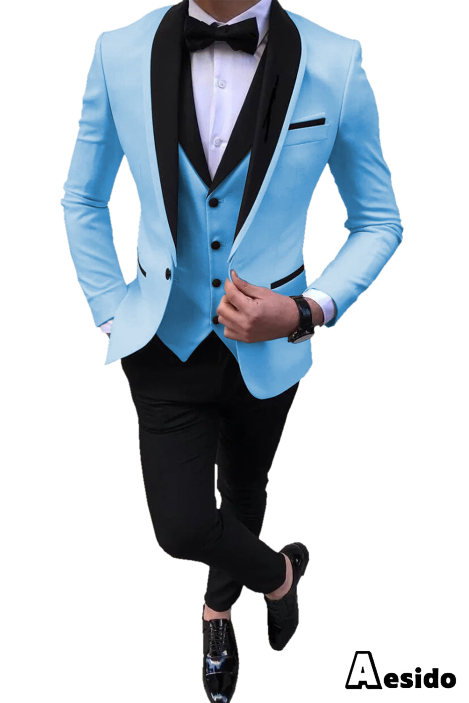 aesido 3 Pieces Slim Fit Single Buttons Men's Suit(Blazer+Vest+Pants)