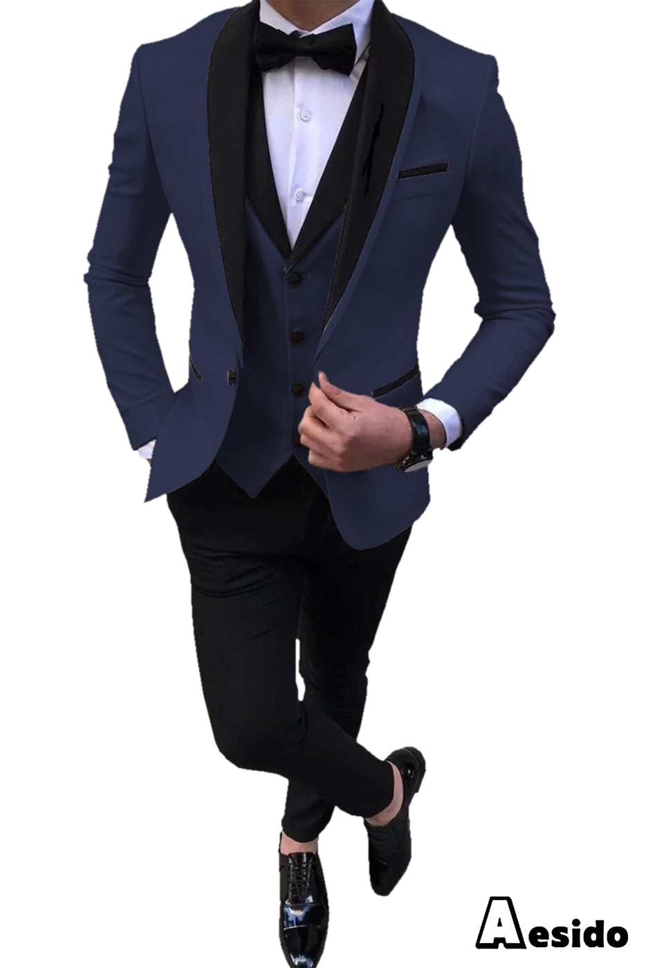 aesido 3 Pieces Slim Fit Single Buttons Men's Suit(Blazer+Vest+Pants)