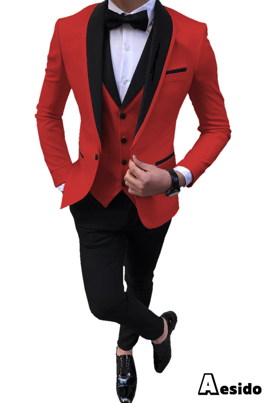 aesido 3 Pieces Slim Fit Single Buttons Men's Suit(Blazer+Vest+Pants)