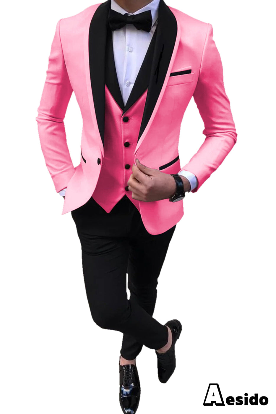 aesido 3 Pieces Slim Fit Single Buttons Men's Suit(Blazer+Vest+Pants)