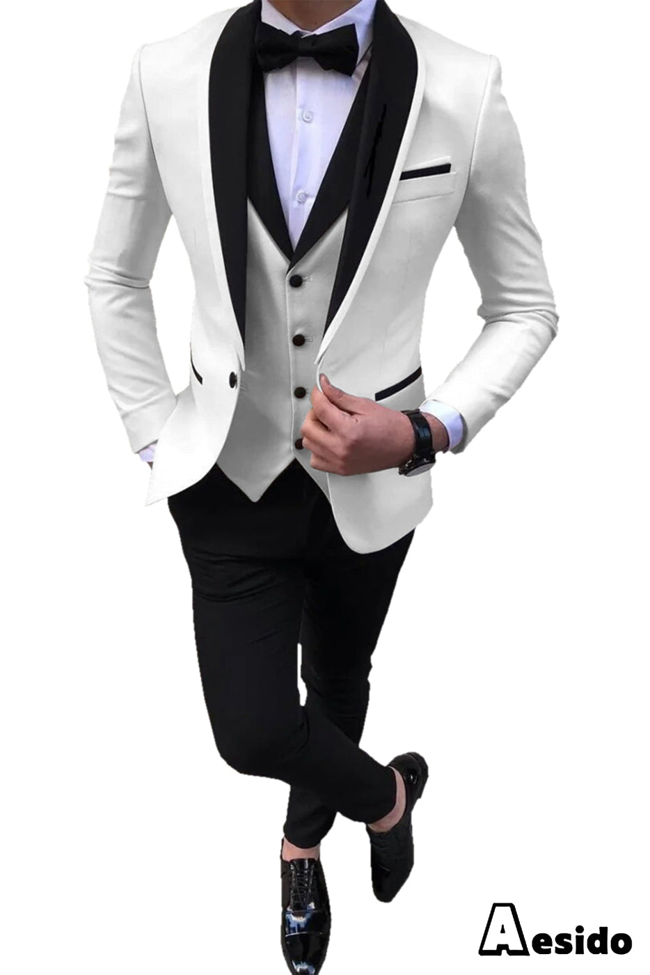 aesido 3 Pieces Slim Fit Single Buttons Men's Suit(Blazer+Vest+Pants)