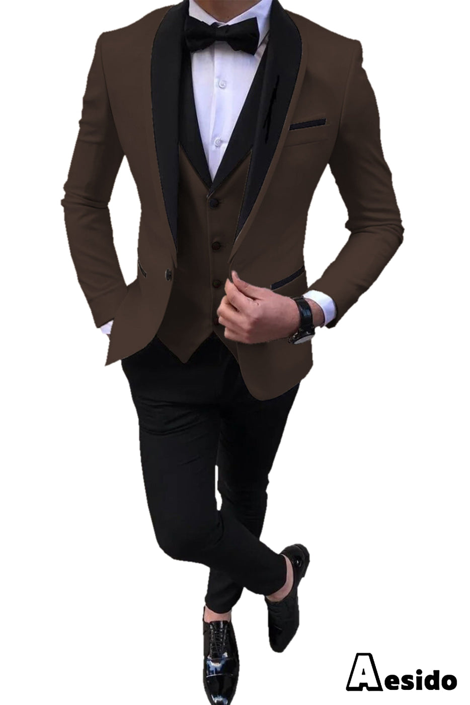 aesido 3 Pieces Slim Fit Single Buttons Men's Suit(Blazer+Vest+Pants)