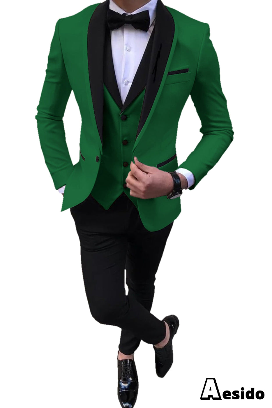 aesido 3 Pieces Slim Fit Single Buttons Men's Suit(Blazer+Vest+Pants)