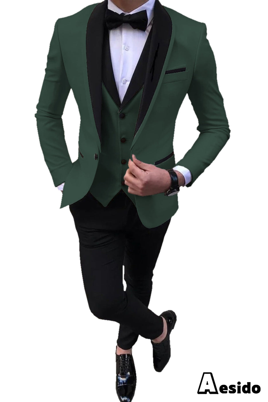 aesido 3 Pieces Slim Fit Single Buttons Men's Suit(Blazer+Vest+Pants)