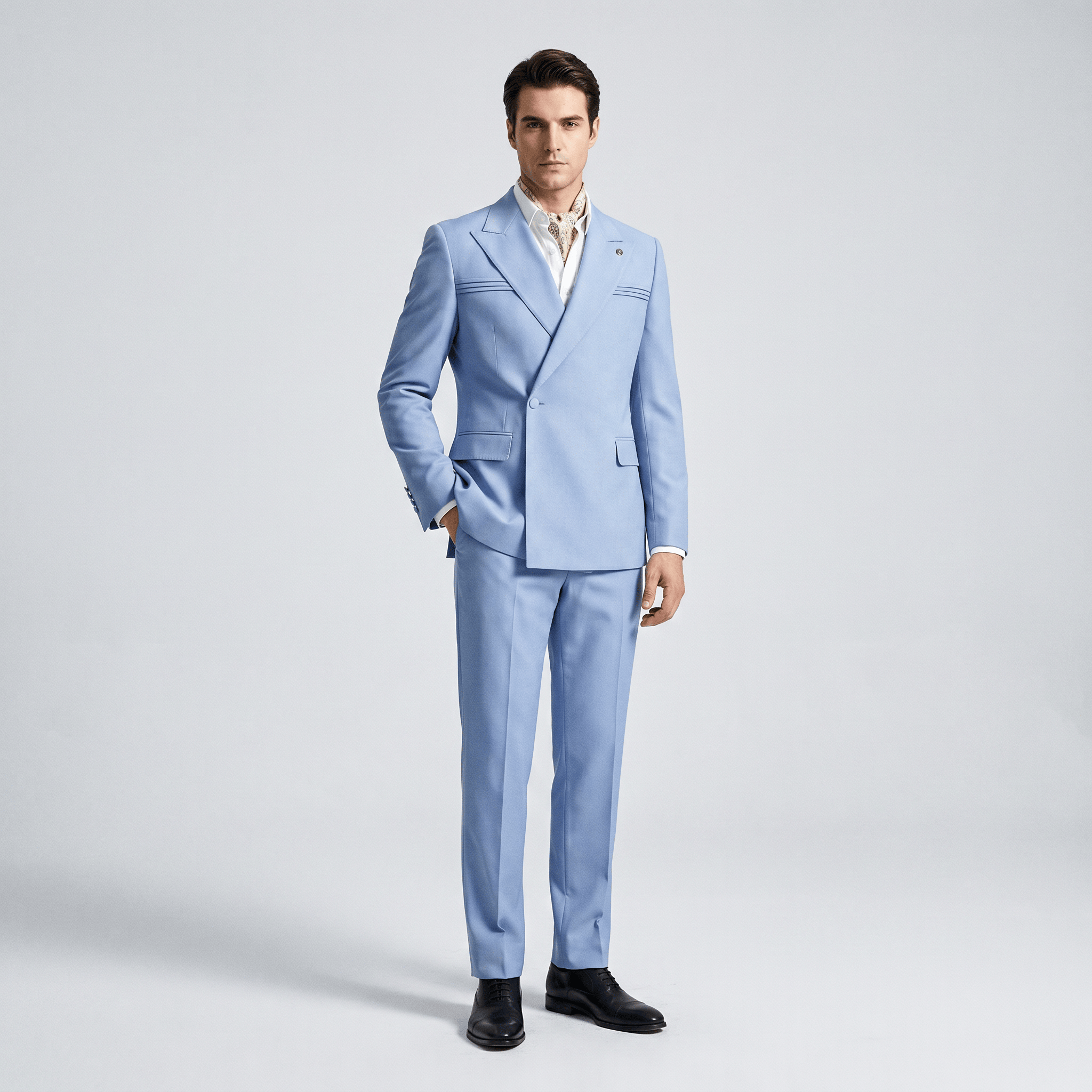 Aesido Aesido 2 Pieces Business Mens Suit Slim Fit Peak Lapel Flat Blazer For Wedding (Blazer + Pants)
