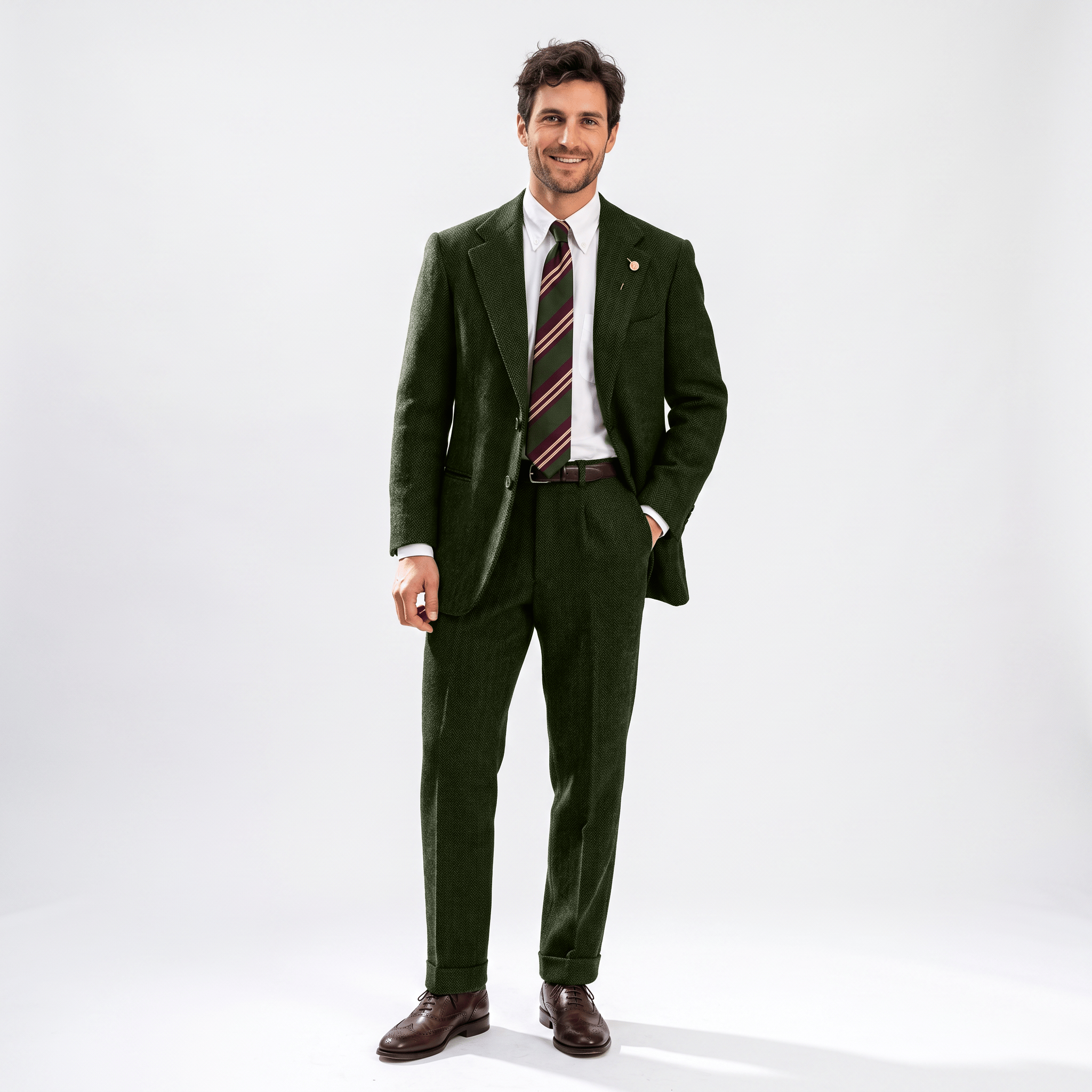 Aesido Aesido 2 Pieces Men's Suit Herringbone Notch Lapel Men's Suits (Blazer+Pants)