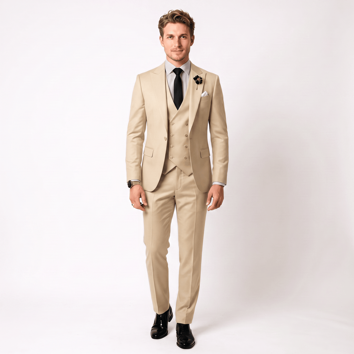 aesido Aesido 3 Piece Mens Suit Slim Fit Solid Peak Lapel Suit (Blazer + Vest + Pants)