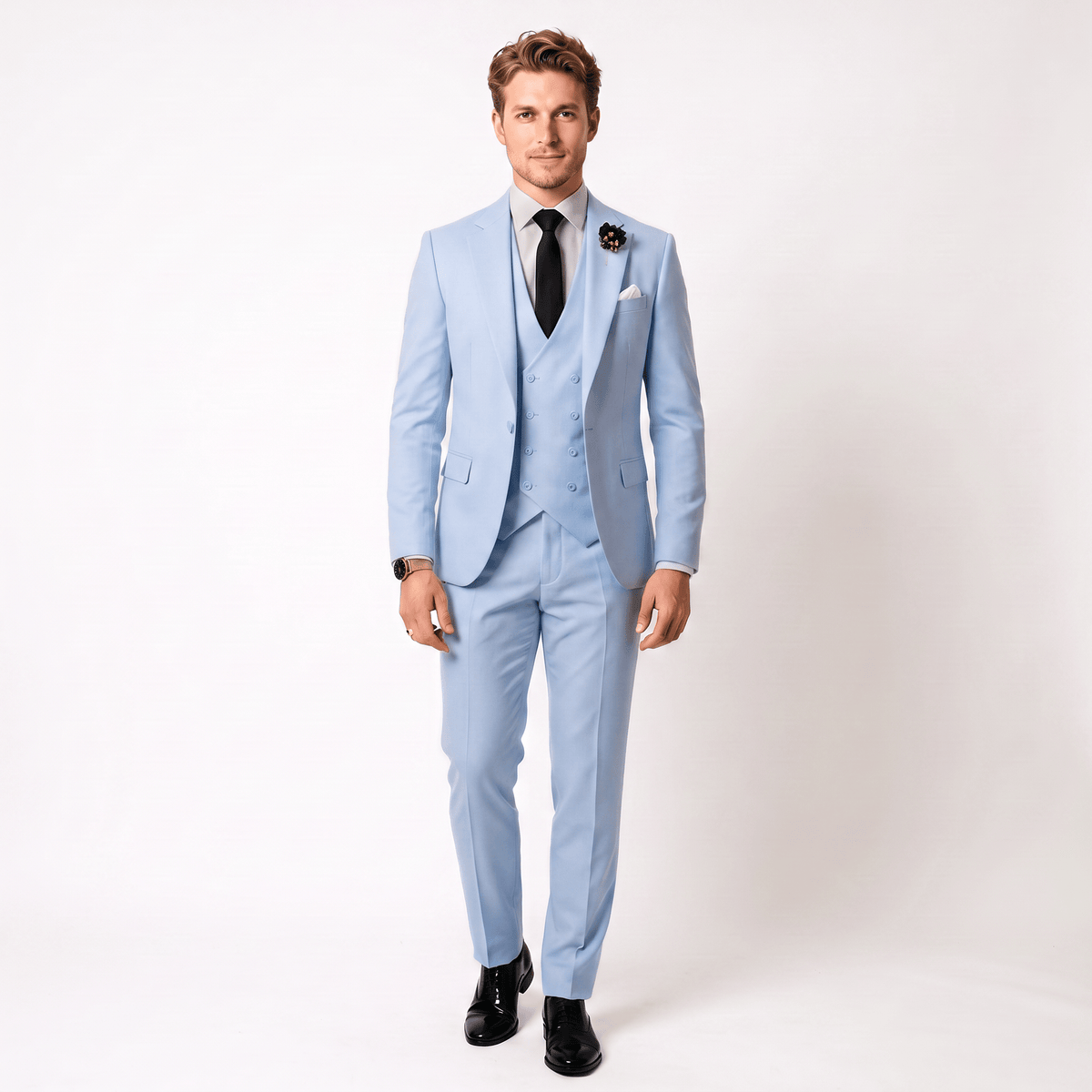 aesido Aesido 3 Piece Mens Suit Slim Fit Solid Peak Lapel Suit (Blazer + Vest + Pants)